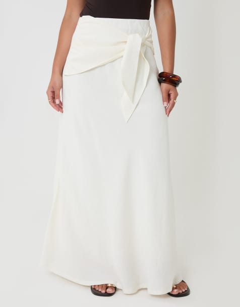 Threadbare Tie sash midi skirt in white - view 1