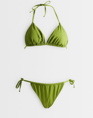 Threadbare Tie Side Triangle Bikini Set In Green