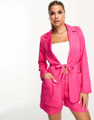 Threadbare tie waist blazer co-ord in pink