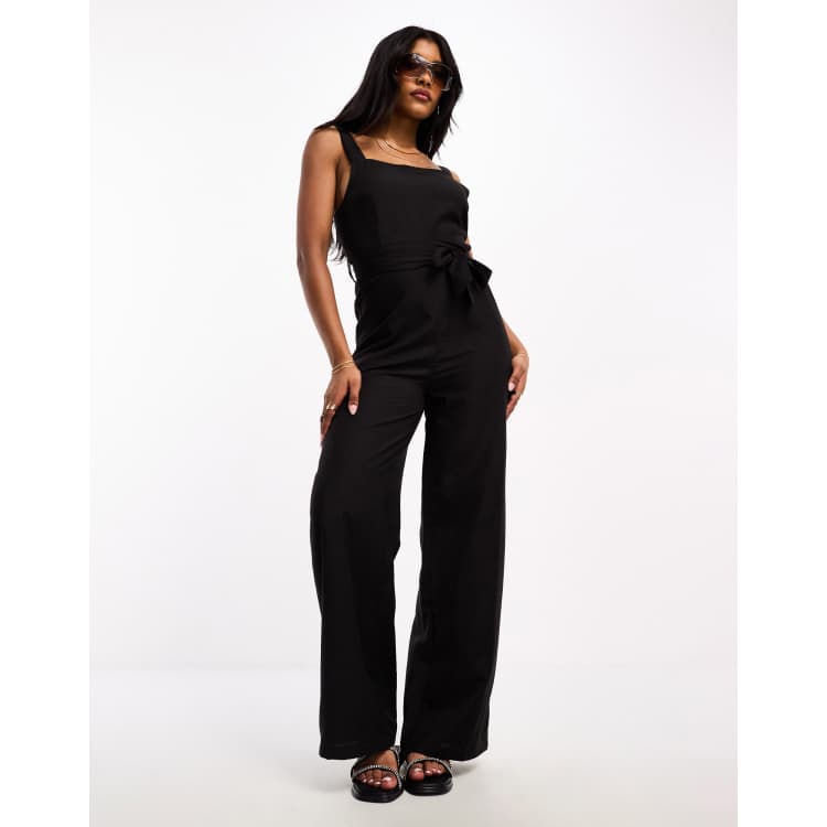 Threadbare tie waist wide leg jumpsuit with adjustable straps in