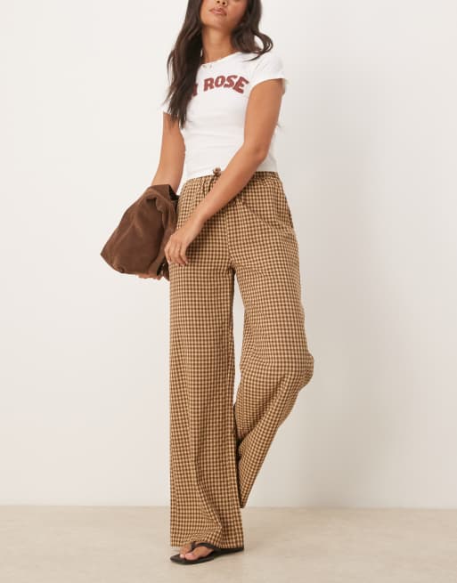 Threadbare tie waist wide leg pants in brown gingham, 3 of 5