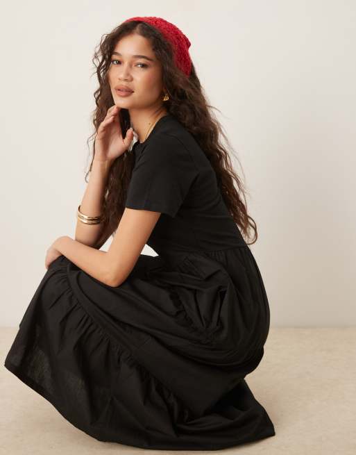 black tiered jersey dress Karen Kane Women's Tiered Midi Dress - Black