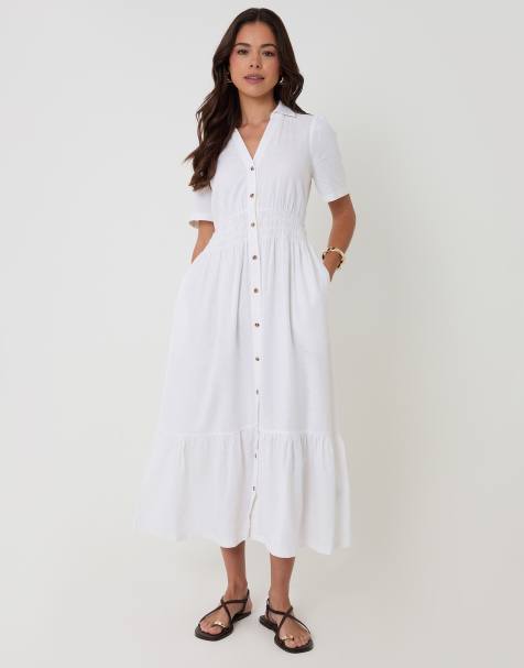 Threadbare Tiered linen blend v neck maxi dress in white - view 1