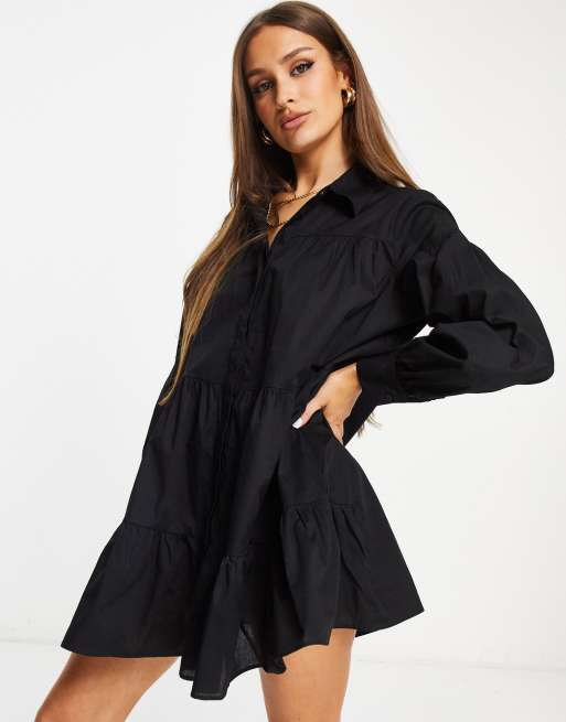 Threadbare tiered shirt dress in black