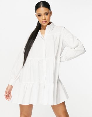 Threadbare tiered shirt dress in white | ASOS