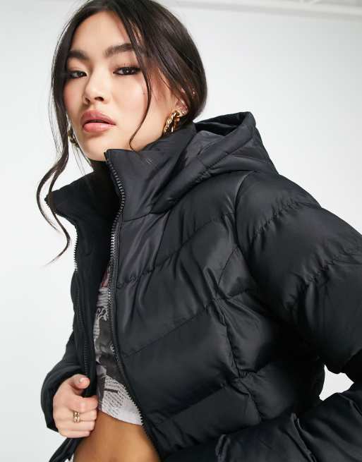 Threadbare Tigger hooded lightweight puffer jacket in black