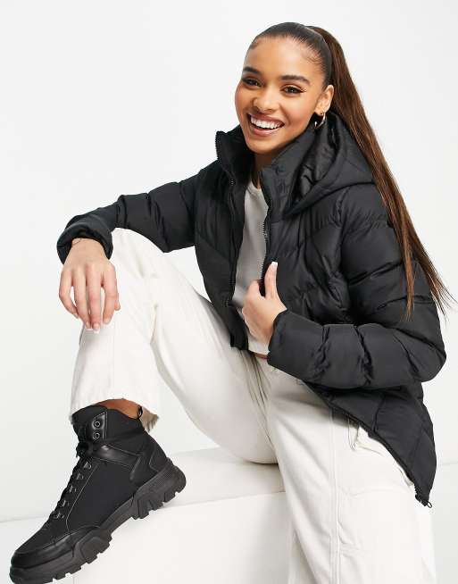 Threadbare Tigger hooded lightweight puffer jacket in black