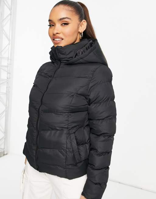 Threadbare Tigger hooded lightweight puffer jacket in black | ASOS