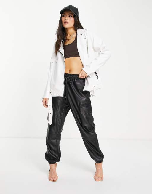 Cream pu aviator jacket shop