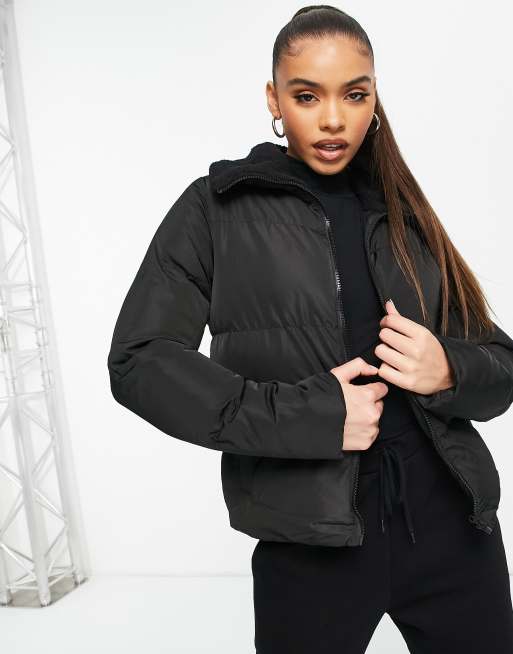 Threadbare Tomica borg collar bomber jacket in black | ASOS