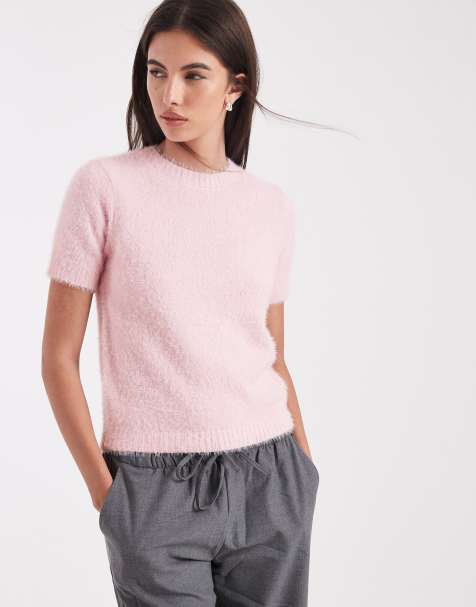 Threadbare - Top a maniche corte in maglia soffice rosa - view 1