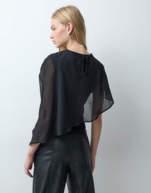 Threadbare top bez rękawów z peleryną z szyfonu, czarny, 3 z 5