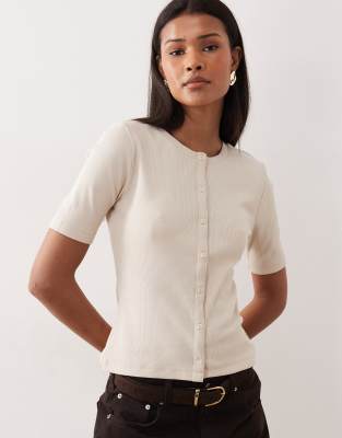 Top boutonné à manches courtes - Écru-Blanc 42