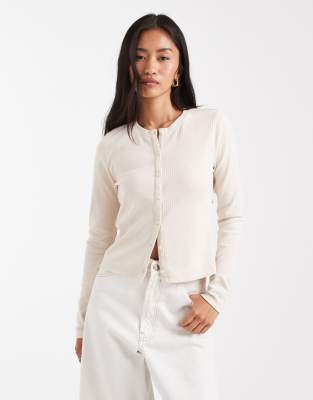 Top boutonné à manches longues en jersey - Crème-Blanc 44