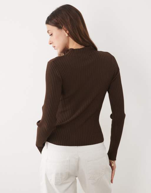Threadbare - Top en maille à manches longues et col montant - Marron, 2 de 4