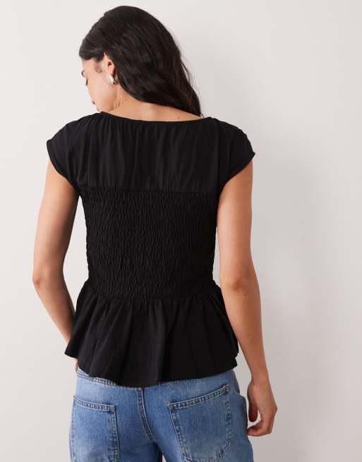 Threadbare - Top froncé en jersey à mancherons - Noir, 4 de 4