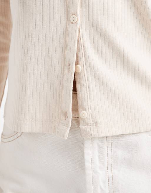 Threadbare - Top in jersey color crema a maniche lunghe con bottoni, 3 di 4