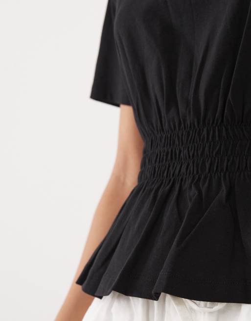 Threadbare - Top peplo a maniche corte in jersey nero, 3 di 4