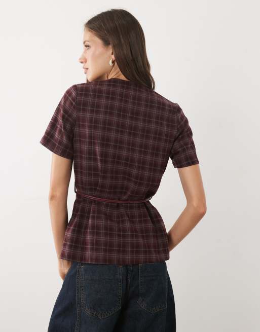 Threadbare - Top sartoriale con cintura bordeaux a quadri, 3 di 4