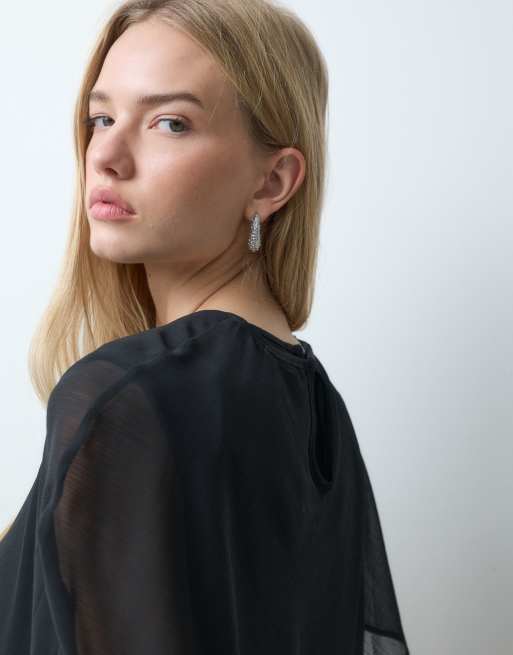 Threadbare top senza maniche con mantella in chiffon nera, 5 di 5