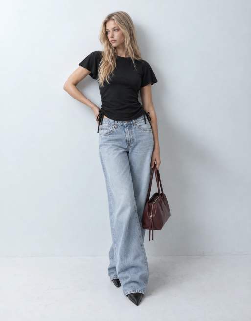 Threadbare topp med capärm och rynkad detalj i sidan, svart, 9 av 10