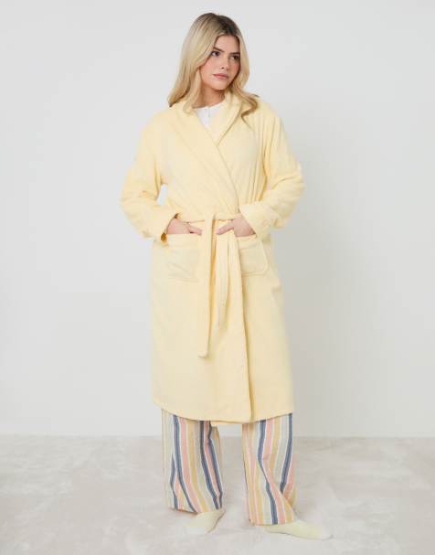 Threadbare towelling midi dressing gown in lemon yellow - view 1