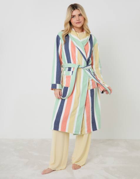 Threadbare Towelling midi dressing gown in multi - view 1