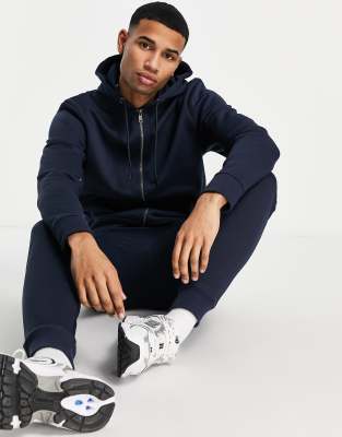 Threadbare - Trainingspak van hoodie met doorlopende rits en joggingbroek in marineblauw