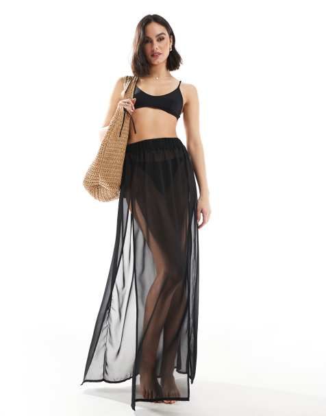 Threadbare – Transparenter Strand-Maxirock in Schwarz - view 1