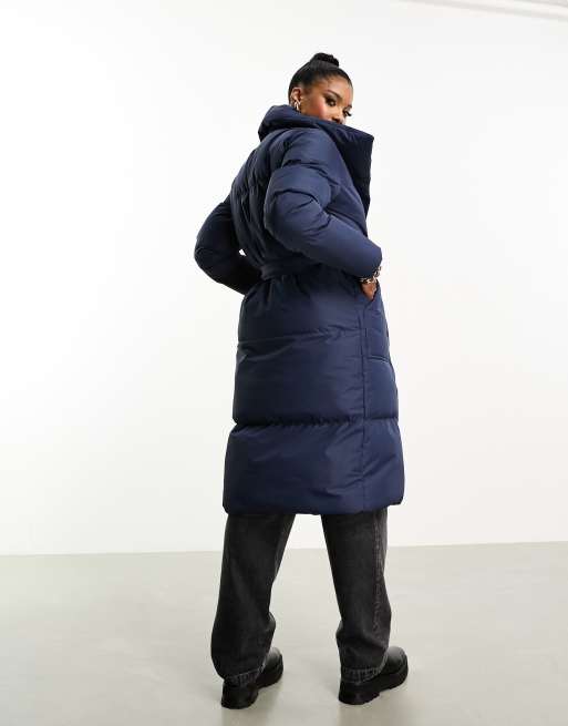 Threadbare Treacle shawl collar oversized puffer coat in navy