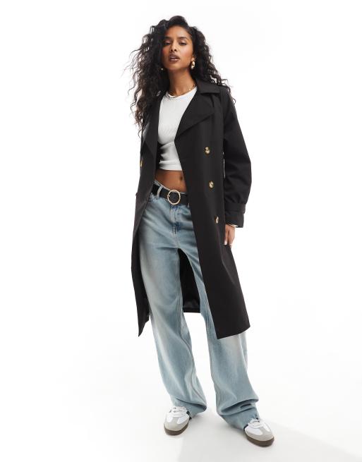 Threadbare - Trench taglio lungo nero leggero 