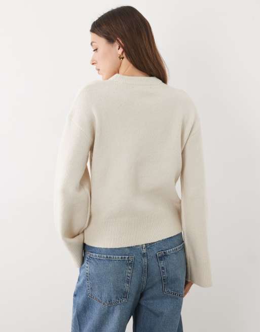 Threadbare tröja med vida muddar i off white, 2 av 4