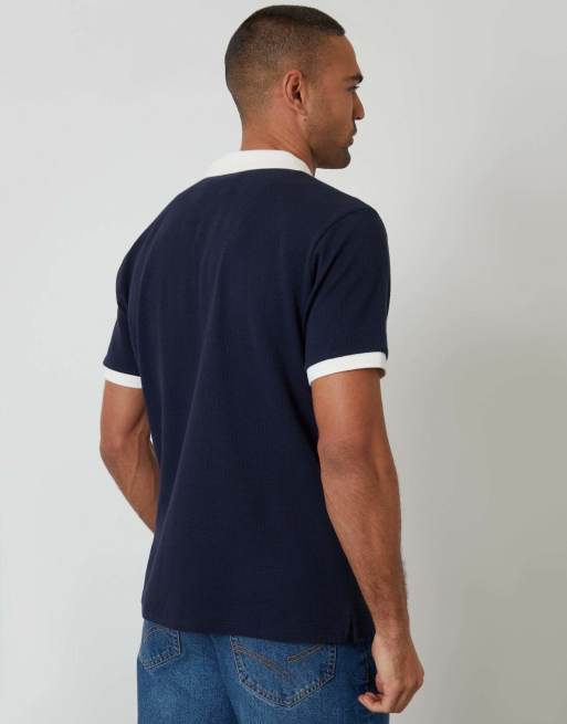Threadbare Trophy neck waffle polo shirt in navy, 2 of 5