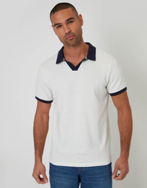 Threadbare Trophy neck waffle polo shirt in white - view 1