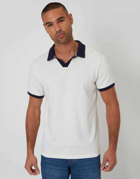 Threadbare Trophy neck waffle polo shirt in white