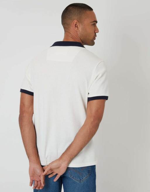 Threadbare Trophy neck waffle polo shirt in white, 2 of 4