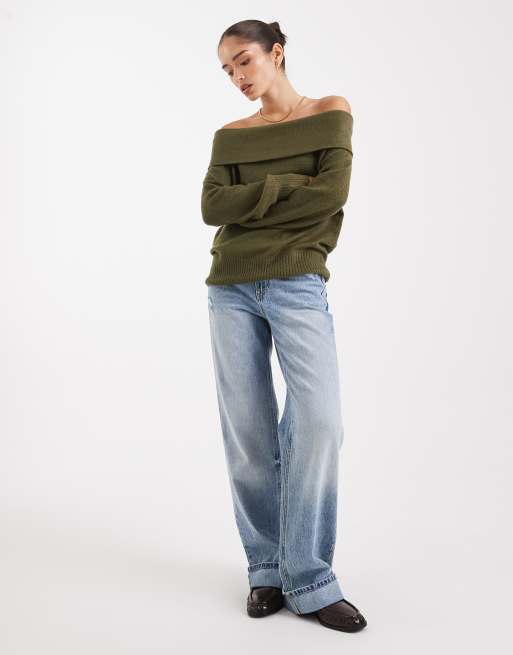 Threadbare - Trui met blote schouders in kaki, 4 van 4