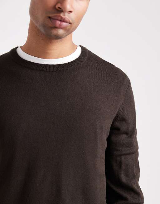 Threadbare - Trui met ronde hals in bruin
