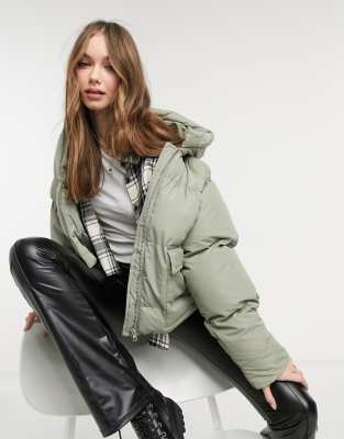 Threadbare tulip hooded puffer coat in sage green | ASOS