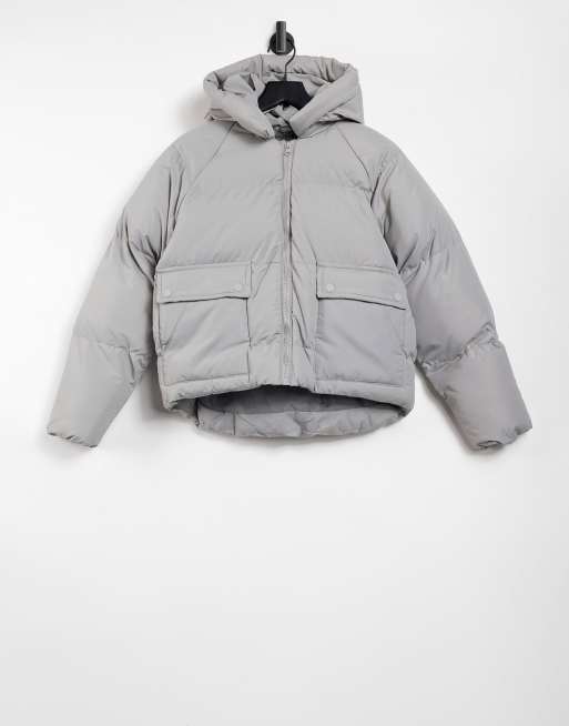 Threadbare tulip hooded puffer coat in slate grey