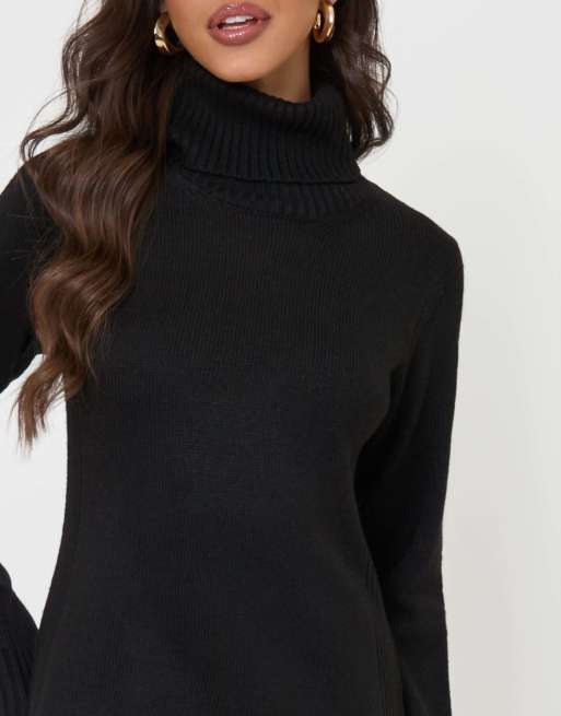 Threadbare Turtle neck maxi jumper dress in black, 3 of 5