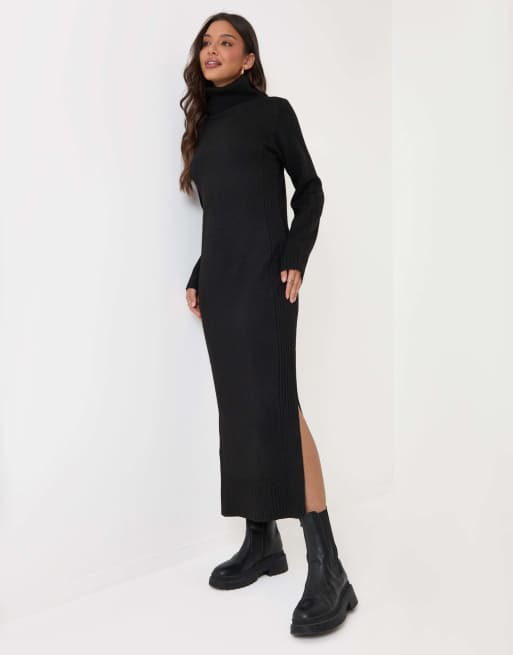 Threadbare Turtle neck maxi jumper dress in black, 5 of 5