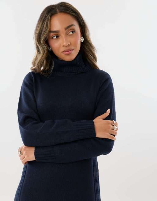 Threadbare Turtle neck maxi jumper dress in navy, 2 of 4