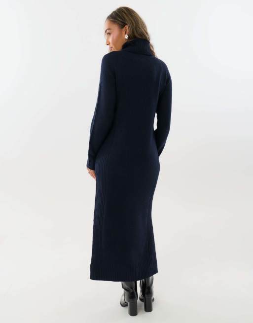 Threadbare Turtle neck maxi jumper dress in navy, 3 of 4