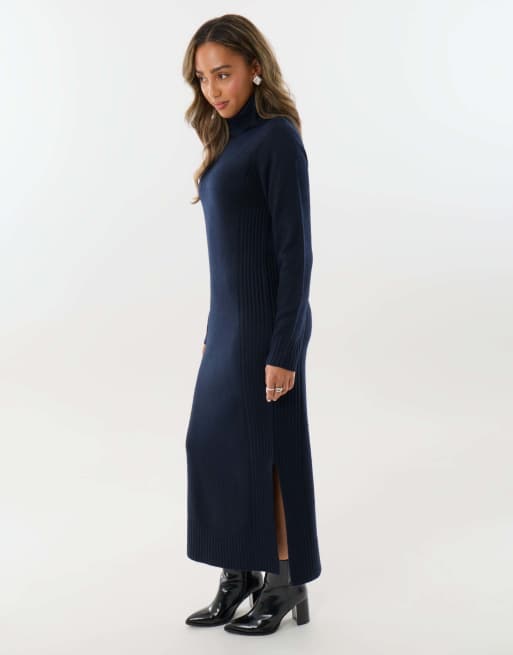 Threadbare Turtle neck maxi jumper dress in navy, 4 of 4