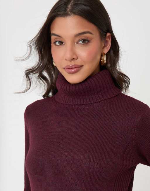 Threadbare Turtle neck maxi jumper dress in plum, 3 of 5