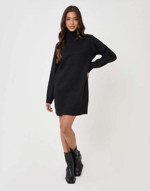 Threadbare Turtle neck mini jumper dress in black, 4 of 5