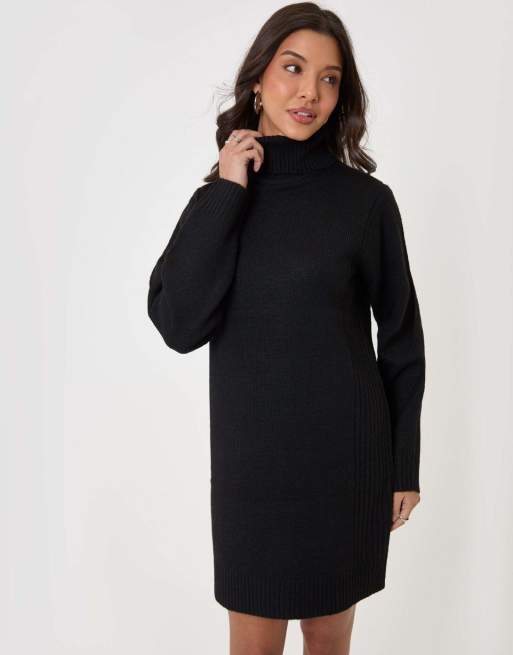 Threadbare Turtle neck mini jumper dress in black, 5 of 5