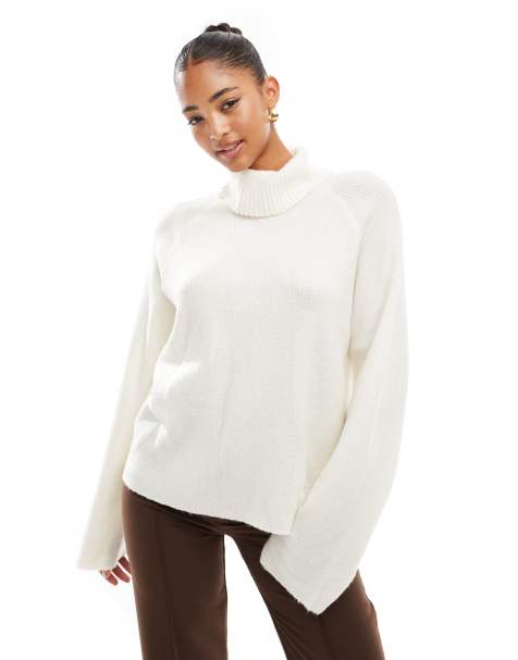 Threadbare turtleneck jumper in cream - view 1