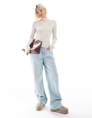 Threadbare Turtleneck Ribbed Sweater With Split Sleeve In White